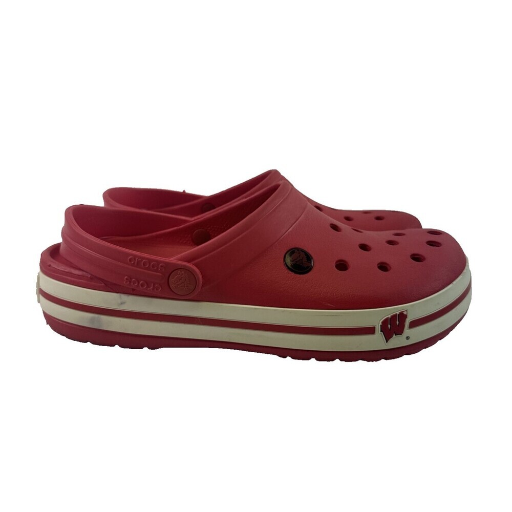 Crocs Crocband Clogs Wisconsin Badgers Red Slip On Pivot Strap Mens 7 Womens 9